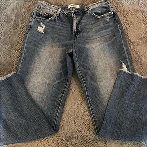 Mika Women's Distressed Flare Jeans - Blue